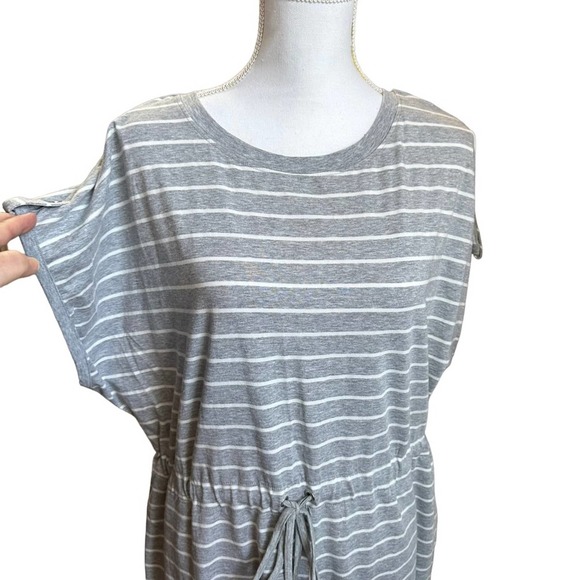 Rafaella - Short Sleeve Drawstring Waist Dress, Gray and white, size XL - Picture 5 of 11